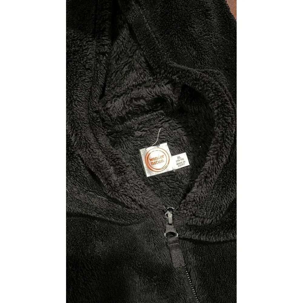 Wonder‎ Nation girls hooded black plush jacket with pockets size x-large